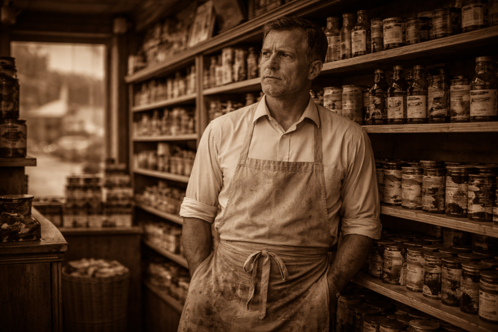 불만의 겨울 이선 홀리 식료품점 점원
