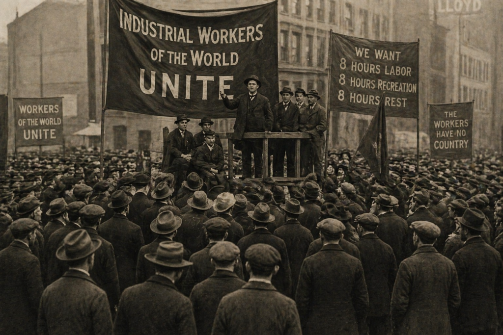  짐 케이시 그리스도 원형 조 힐 — 1910년대 미국 IWW 노동운동 집회