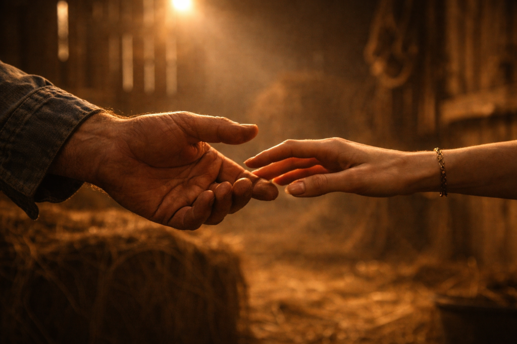 인간적인 연결과 공감을 상징하는 두 손의 모습.