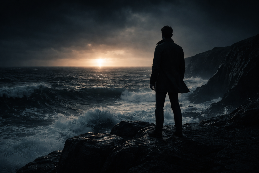 불만의 겨울 이선 홀리 실존적 공허 바닷가 절벽