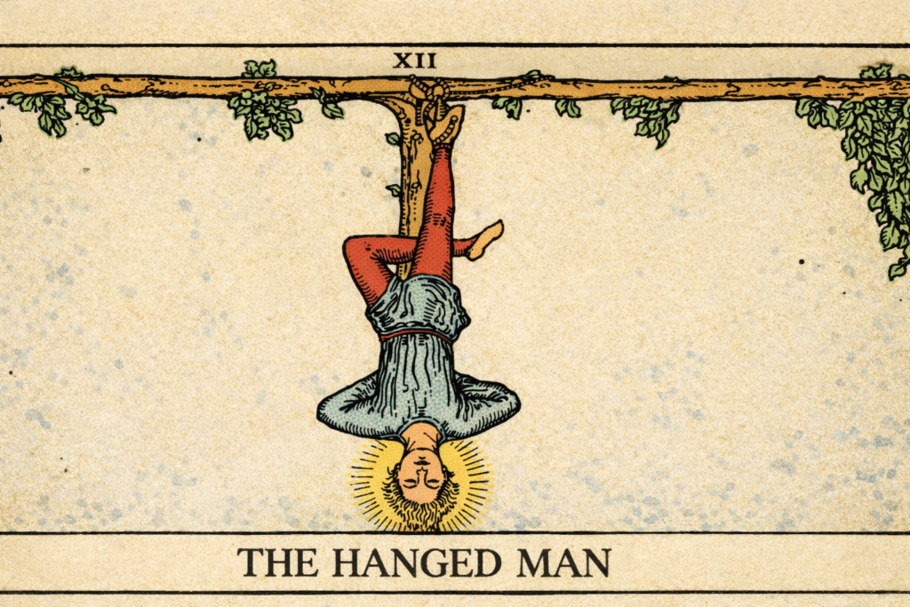 The Hanged Man 타로카드 의미 — 거꾸로 매달린 남자, 고통 속에서도 평온한 표정