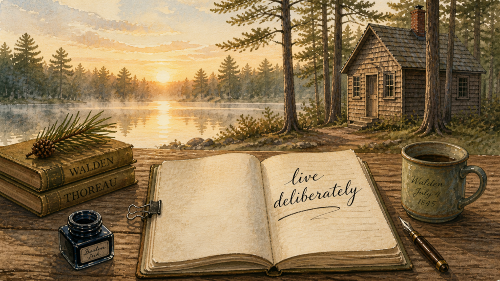live deliberately 뜻 — 월든 호수와 소로우 오두막, 노트북에 적힌 live deliberately