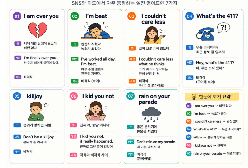 I am over you 뜻을 포함한 미드 릴스 영어표현 7가지 한눈에 보기 요약표